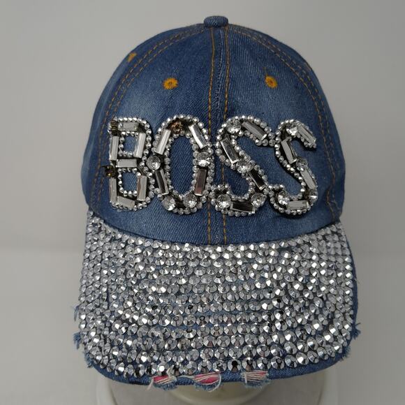 Boss Slideback Baseball Cap Blue One Size Adjustable Rhinestone Magid Hats - Picture 2 of 9